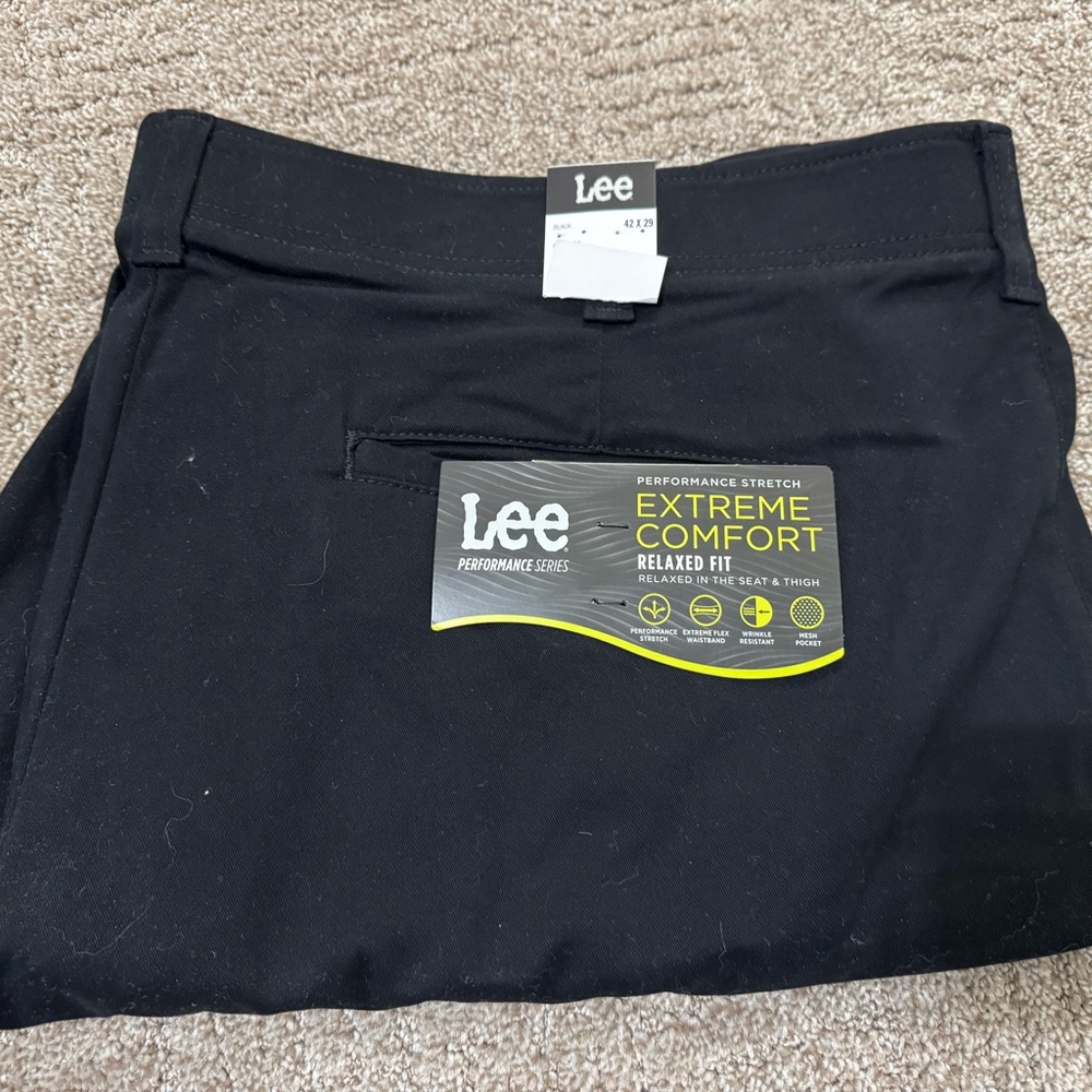 Lee Pants Men 42x29 Black Extreme Comfort Relaxed Fit